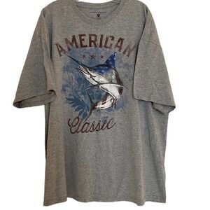 Men’s 2XX big man gray graphic fishing t-shirt short sleeves excellent condition